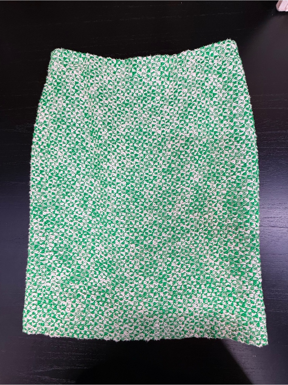 J. Crew Green and White 100% Cotton Tweed Pencil Skirt